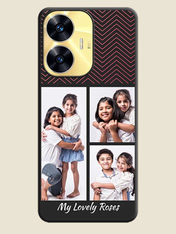 Custom Wave Pattern with 3 Image Holder on Space Black Custom Soft Matte Back Cover - Realme C55