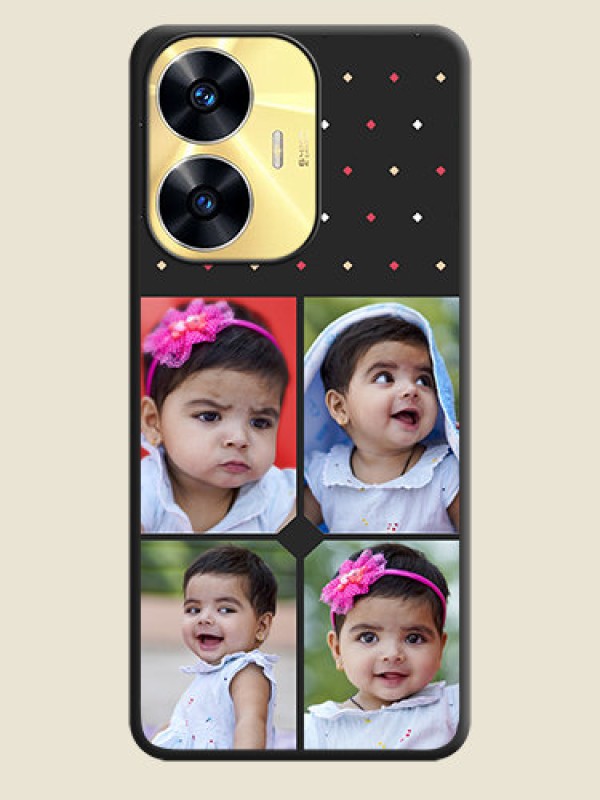 Custom Multicolor Dotted Pattern with 4 Image Holder on Space Black Custom Soft Matte Phone Cases - Realme C55