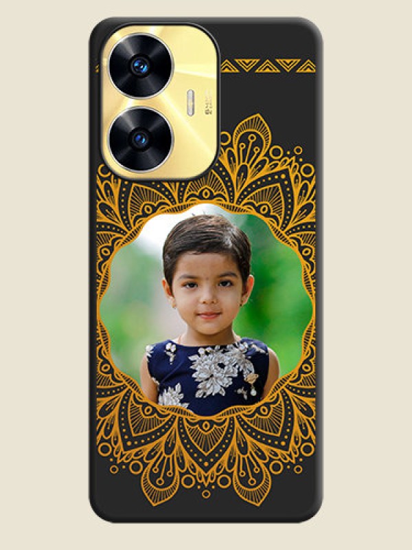 Custom Round Image with Floral Design on Photo on Space Black Soft Matte Mobile Cover - Realme C55