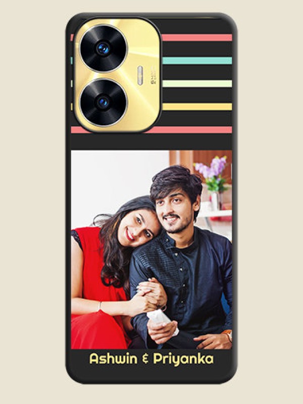 Custom Color Stripes with Photo and Text on Photo on Space Black Soft Matte Mobile Case - Realme C55