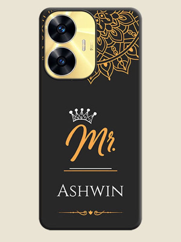 Custom Mr Name with Floral Design  on Personalised Space Black Soft Matte Cases - Realme C55