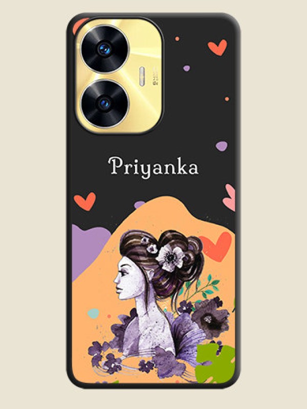 Custom Namecase For Her With Fancy Lady Image On Space Black Personalized Soft Matte Phone Covers -Realme C55