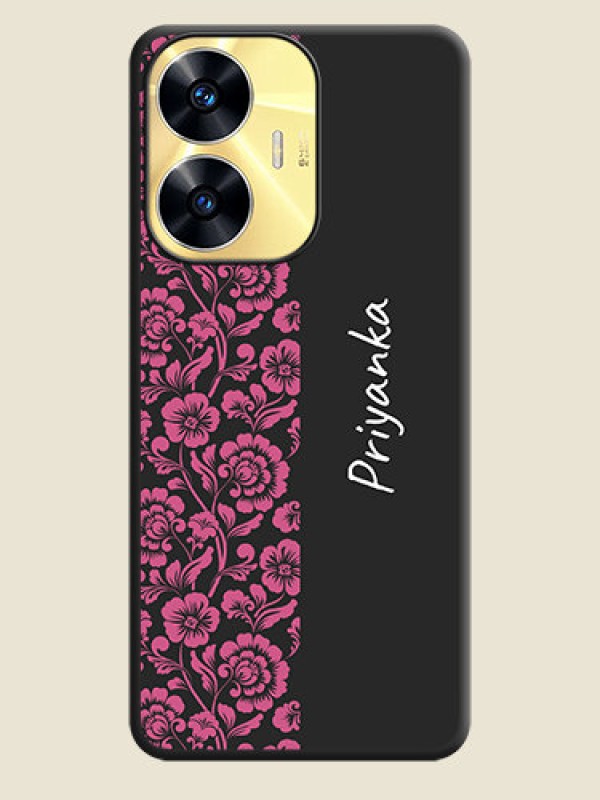Custom Pink Floral Pattern Design With Custom Text On Space Black Personalized Soft Matte Phone Covers -Realme C55