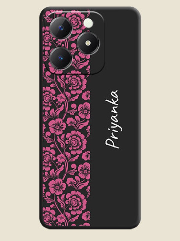 Custom Pink Floral Pattern Design With Custom Text On Space Black Custom Soft Matte Mobile Back Cover - Realme C63