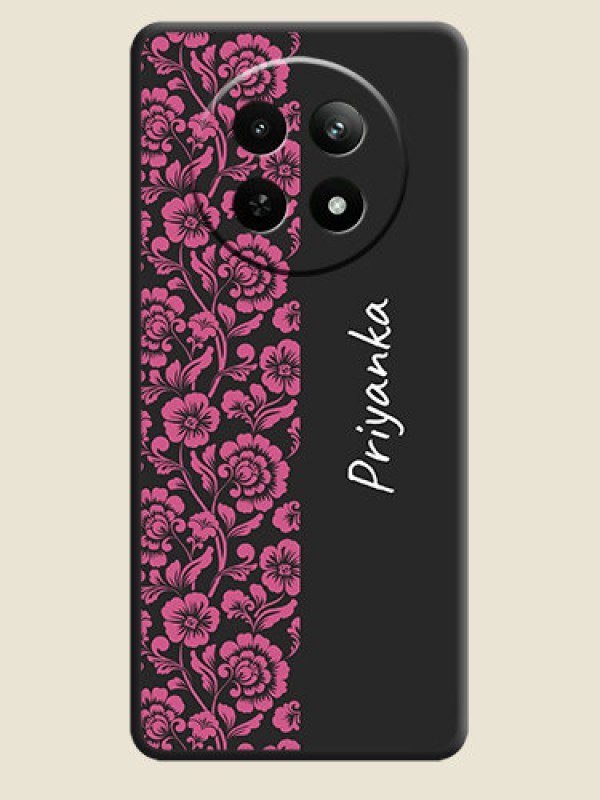 Custom Pink Floral Pattern Design With Custom Text On Space Black Personalized Soft Matte Phone Covers - Realme C65 5G