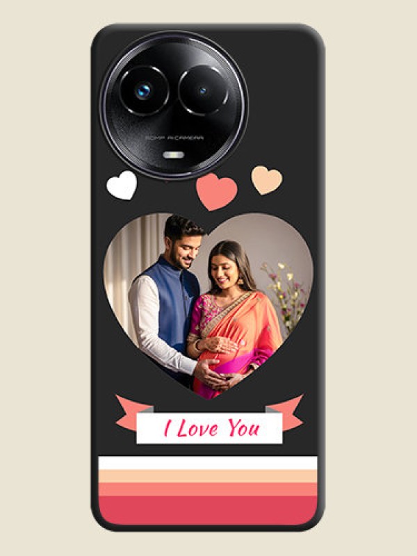 Custom Love Shaped Photo with Colorful Stripes on Personalised Space Black Soft Matte Cases - Realme C67 5G