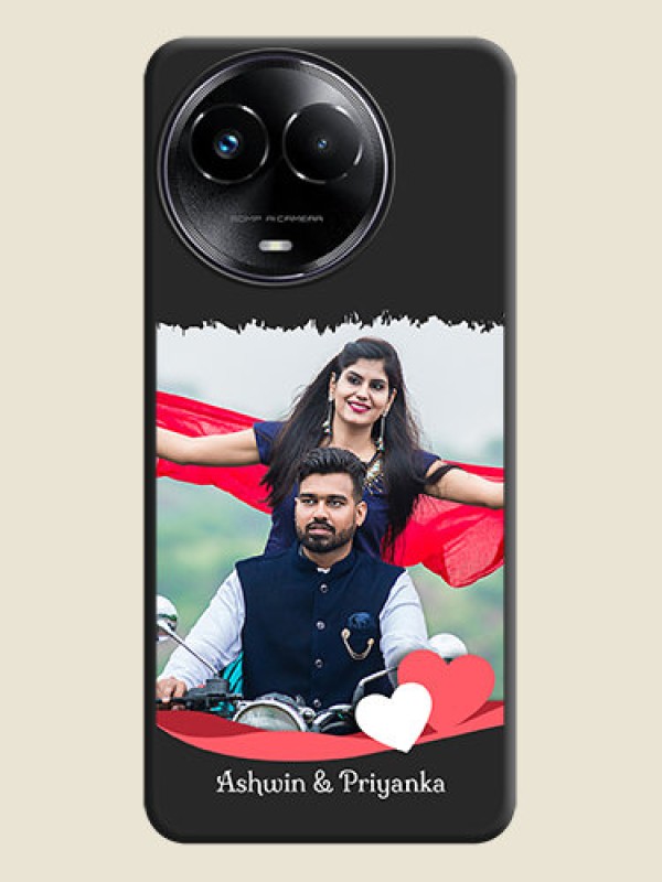 Custom Pink Color Love Shaped Ribbon Design with Text on Space Black Custom Soft Matte Phone Back Cover - Realme C67 5G