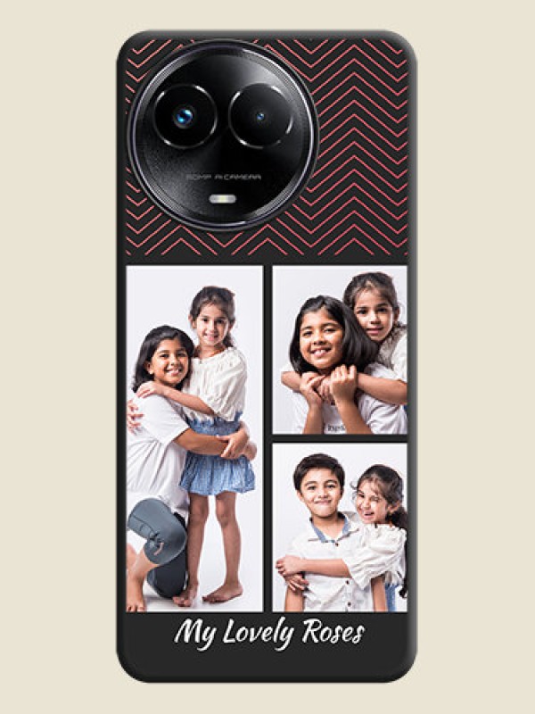 Custom Wave Pattern with 3 Image Holder on Space Black Custom Soft Matte Back Cover - Realme C67 5G