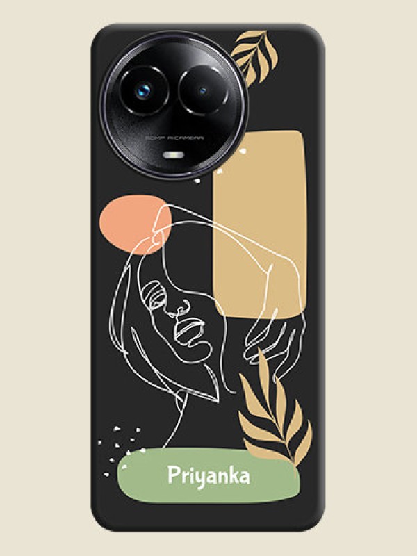 Custom Custom Text With Line Art Of Women & Leaves Design On Space Black Personalized Soft Matte Phone Covers - Realme C67 5G