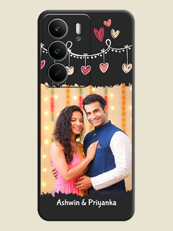 Custom Pink Love Hangings with Name On Space Black Custom Soft Matte Mobile Back Cover - Realme C71 5G