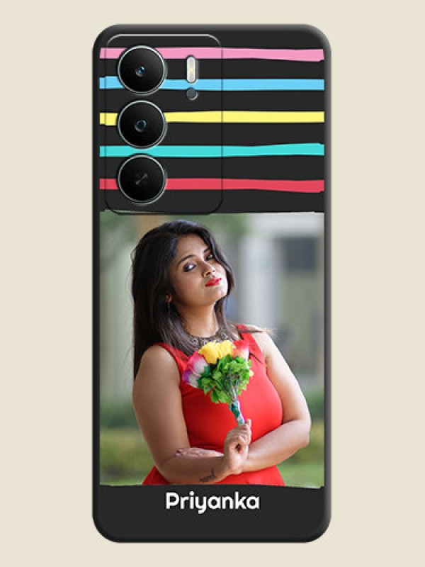 Custom Multicolor Lines with Image On Space Black Custom Soft Matte Mobile Back Cover - Realme C75 5G