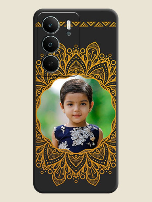 Custom Round Image with Floral Design On Space Black Custom Soft Matte Mobile Back Cover - Realme C75 5G