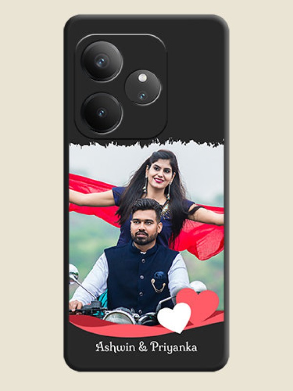 Custom Pin Color Love Shaped Ribbon Design with Text On Space Black Custom Soft Matte Mobile Back Cover - Realme GT 6