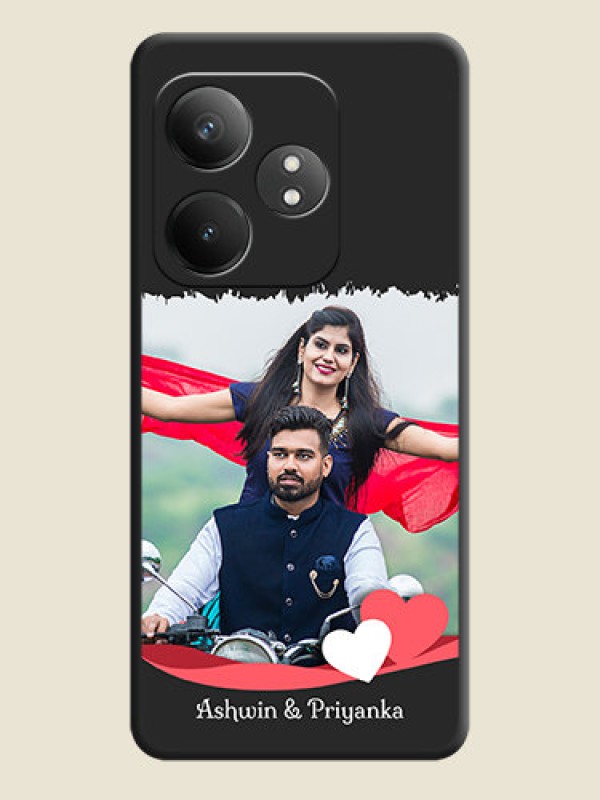 Custom Pin Color Love Shaped Ribbon Design with Text On Space Black Custom Soft Matte Mobile Back Cover - Realme GT 6T 5G