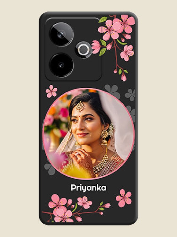 Custom Round Image with Pink Color Floral Design on Photo On Space Black Custom Soft Matte Mobile Back Cover - Realme GT 7 5G