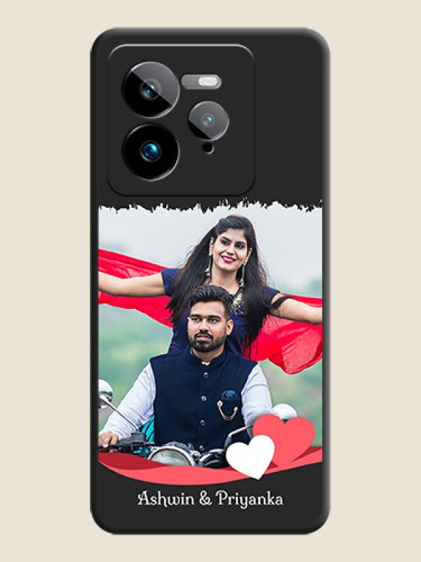 Custom Pin Color Love Shaped Ribbon Design with Text On Space Black Custom Soft Matte Mobile Back Cover - Realme GT 7 Pro