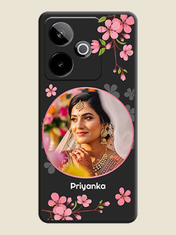 Custom Round Image with Pink Color Floral Design on Photo On Space Black Custom Soft Matte Mobile Back Cover - Realme GT 7T 5G