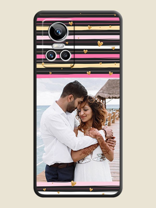 Custom Multicolor Lines and Golden Love Symbols Design on Photo on Space Black Soft Matte Mobile Cover - Realme GT Neo 3