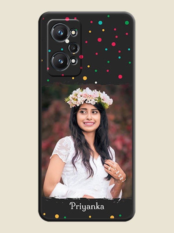 Custom Multicolor Dotted Pattern with Text on Space Black Custom Soft Matte Phone Back Cover - Realme GT Neo 3T