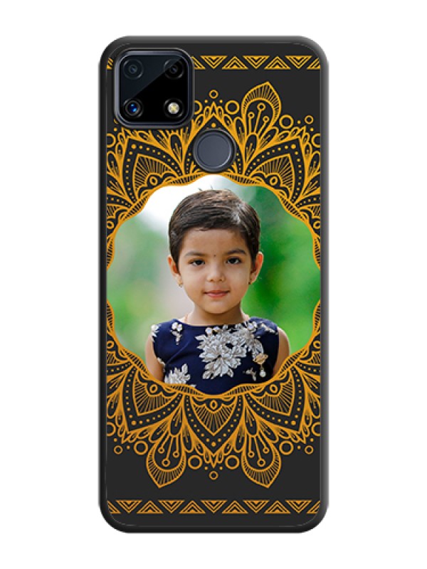 Custom Round Image with Floral Design on Photo on Space Black Soft Matte Mobile Cover - Realme Narzo 20