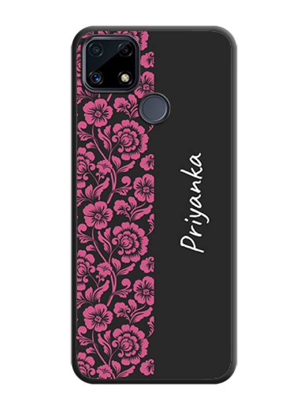 Custom Pink Floral Pattern Design With Custom Text On Space Black Personalized Soft Matte Phone Covers -Realme Narzo 20