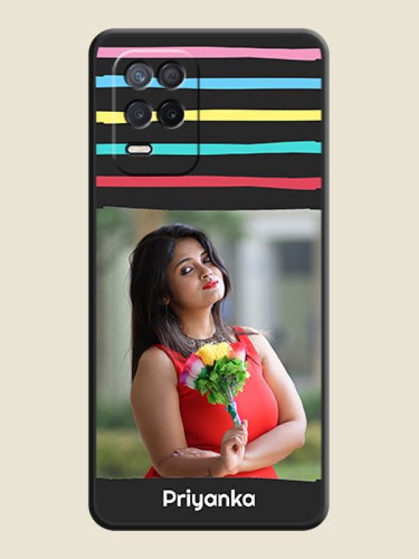 Custom Multicolor Lines with Image on Space Black Personalized Soft Matte Phone Covers - Narzo 30 5G