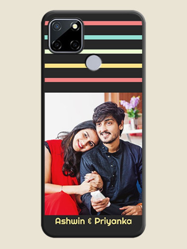 Custom Color Stripes with Photo and Text on Photo on Space Black Soft Matte Mobile Case - Realme Narzo 30A 