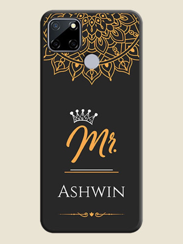 Custom Mr Name with Floral Design  on Personalised Space Black Soft Matte Cases - Realme Narzo 30A 