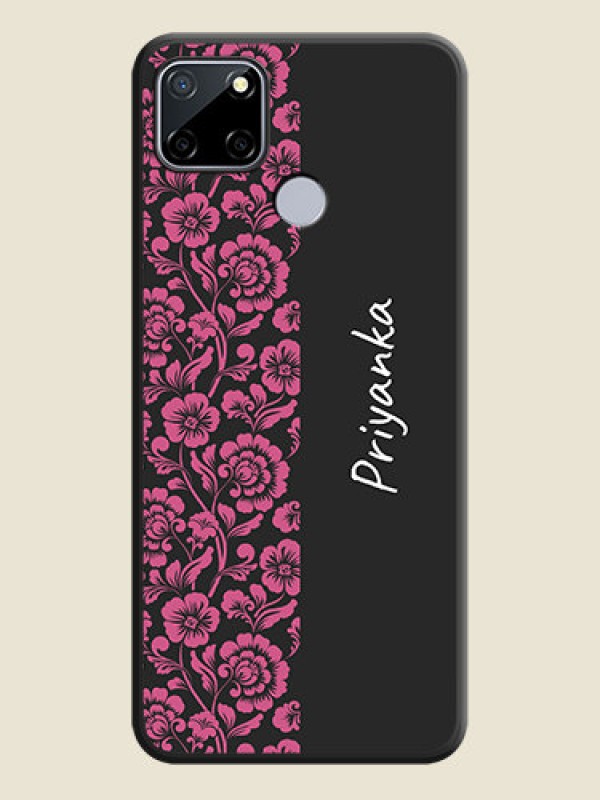 Custom Pink Floral Pattern Design With Custom Text On Space Black Personalized Soft Matte Phone Covers -Realme Narzo 30A