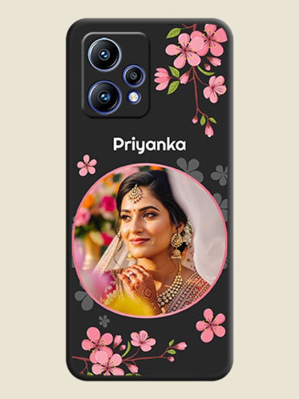Custom Round Image with Pink Color Floral Design on Photo on Space Black Soft Matte Back Cover - Realme Narzo 50 Pro 5G