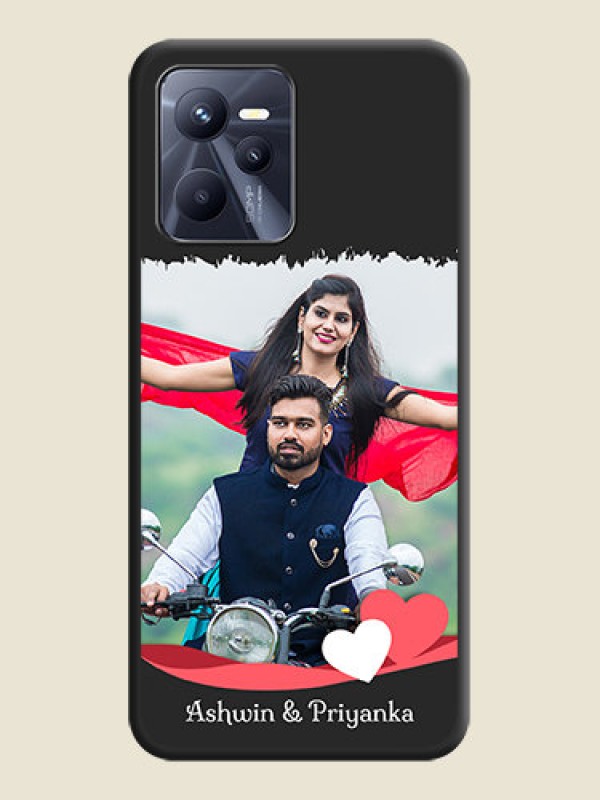 Custom Pin Color Love Shaped Ribbon Design with Text on Space Black Custom Soft Matte Phone Back Cover - Realme Narzo 50A Prime