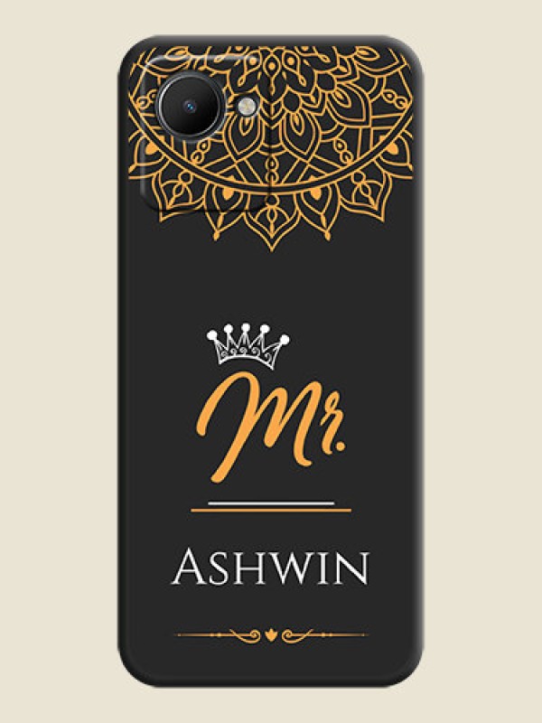 Custom Mr Name with Floral Design  on Personalised Space Black Soft Matte Cases - Narzo 50i Prime