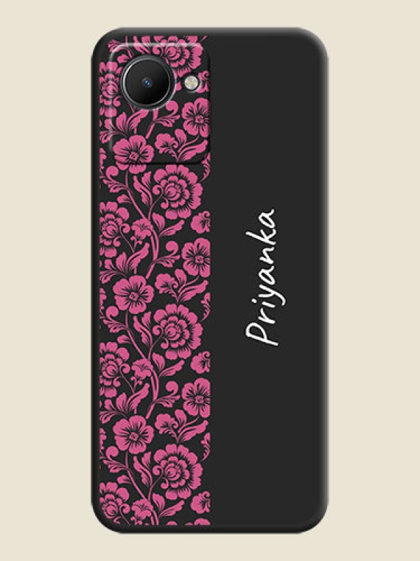 Custom Pink Floral Pattern Design With Custom Text On Space Black Personalized Soft Matte Phone Covers -Realme Narzo 50I Prime