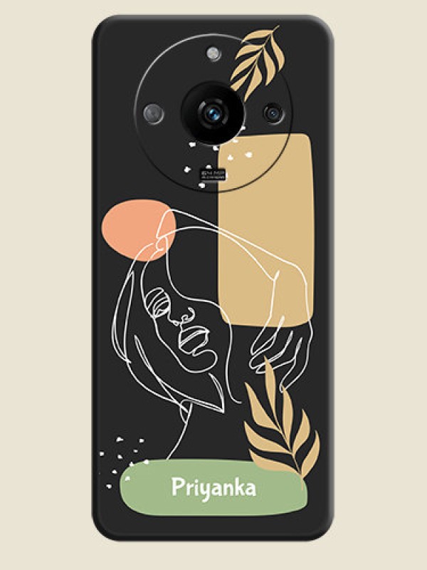 Custom Custom Text With Line Art Of Women & Leaves Design On Space Black Personalized Soft Matte Phone Covers - Realme Narzo 60 5G