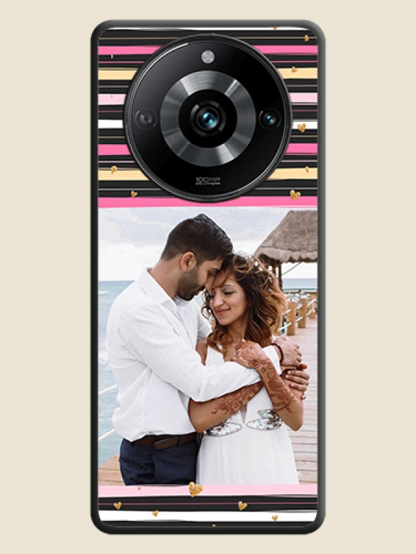 Custom Multicolor Lines and Golden Love Symbols Design - Photo on Space Black Soft Matte Mobile Cover - Narzo 60 Pro 5G