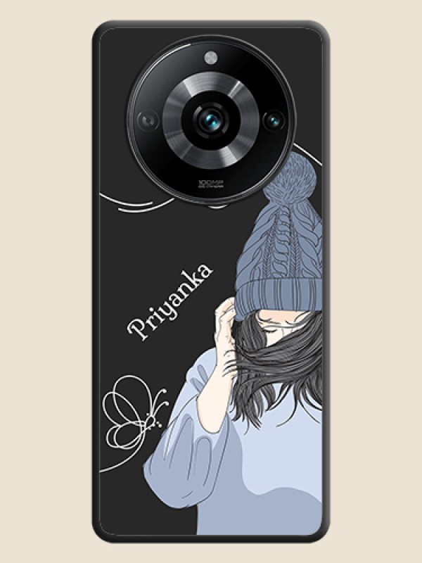 Custom Girl With Blue Winter Outfiit Custom Text Design On Space Black Personalized Soft Matte Phone Covers - Narzo 60 Pro 5G