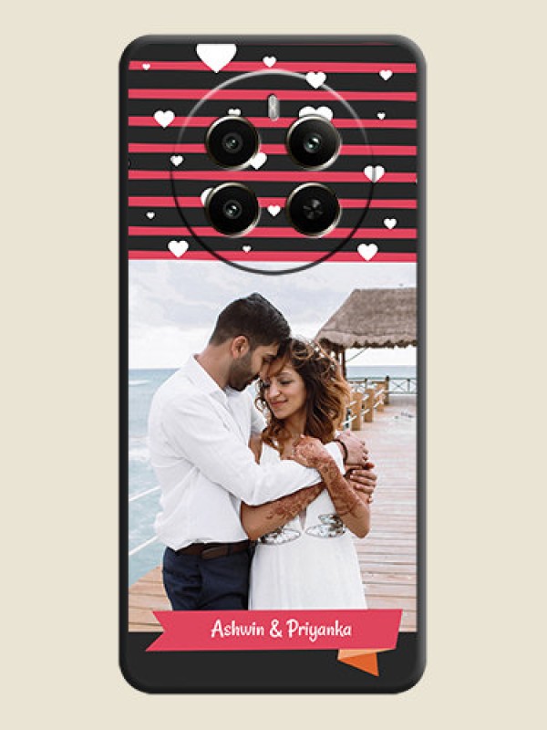 Custom White Color Love Symbols with Pink Lines Pattern on Space Black Custom Soft Matte Phone Cases - Narzo 70 Pro 5G
