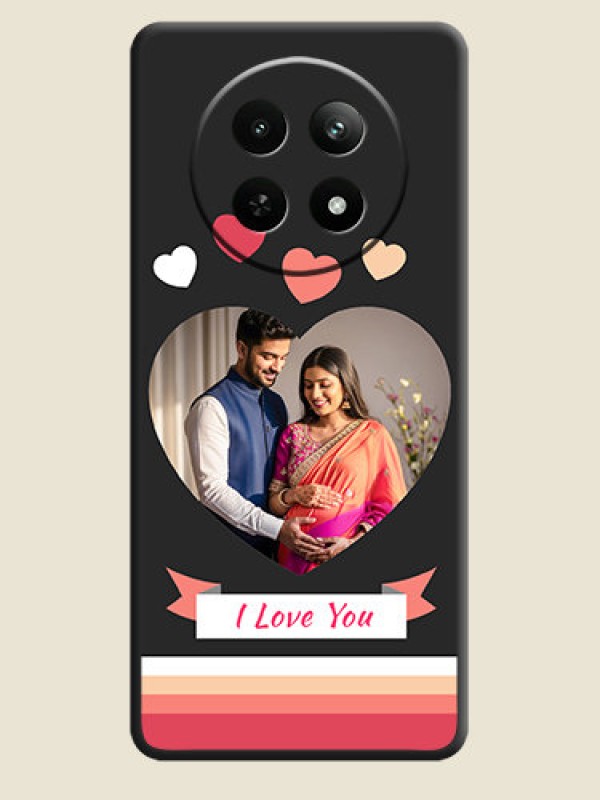 Custom Love Shaped Photo with Colorful Stripes on Personalised Space Black Soft Matte Cases - Realme Narzo 70X 5G