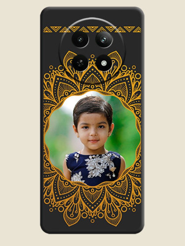 Custom Round Image with Floral Design - Photo on Space Black Soft Matte Mobile Cover - Realme Narzo 70X 5G