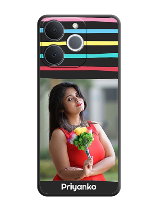 Custom Multicolor Lines with Image On Space Black Custom Soft Matte Mobile Back Cover - Realme Narzo 80 Lite 4G