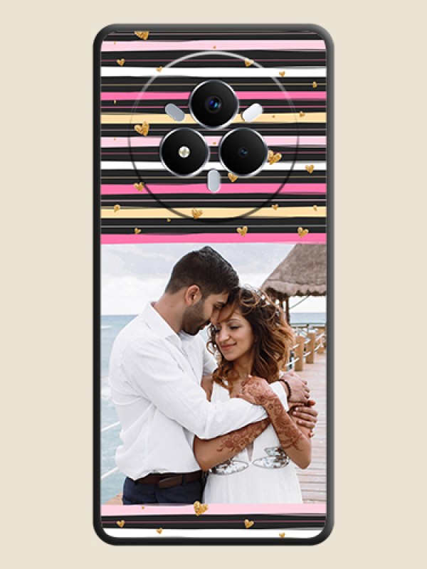 Custom Multicolor Lines and Golden Love Symbols Design on Photo On Space Black Custom Soft Matte Mobile Back Cover - Realme Narzo 80 Pro 5G