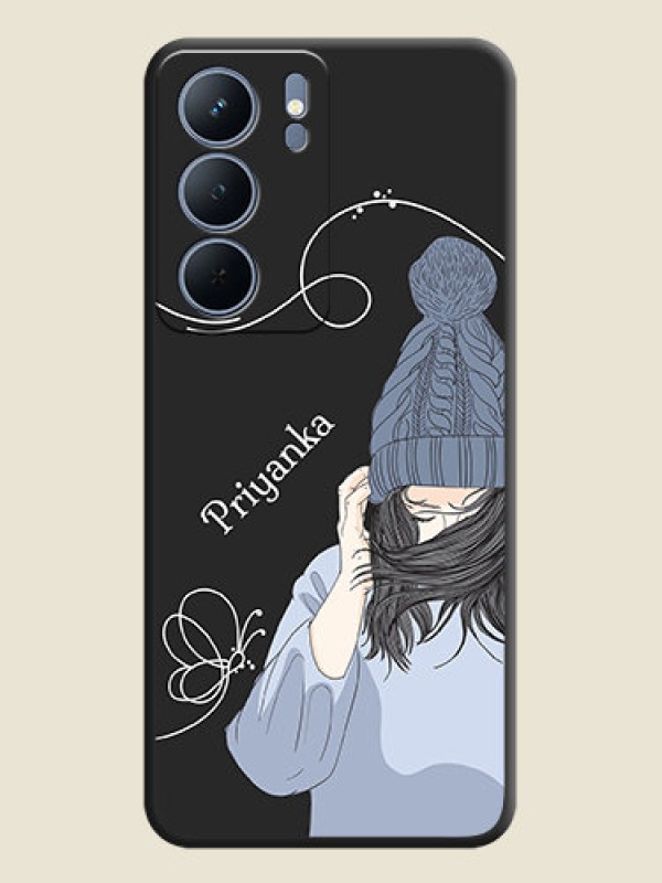 Custom Girl With Blue Winter Outfiit Custom Text Design On Space Black Custom Soft Matte Mobile Back Cover - Narzo 80x 5G