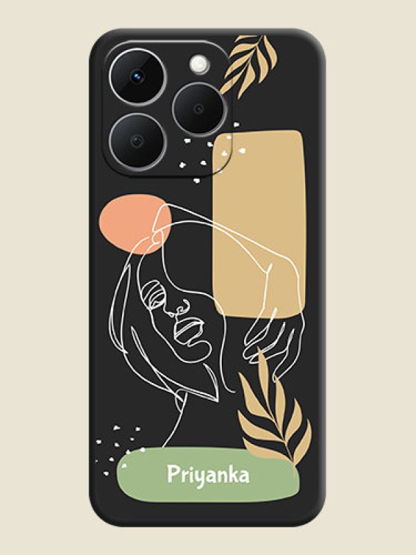 Custom Custom Text With Line Art Of Women & Leaves Design On Space Black Custom Soft Matte Mobile Back Cover - Realme Narzo 90 5G