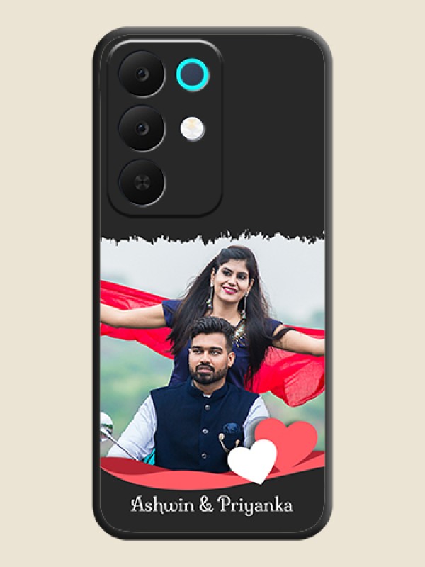 Custom Pin Color Love Shaped Ribbon Design with Text On Space Black Custom Soft Matte Mobile Back Cover - Realme Narzo 90x 5G