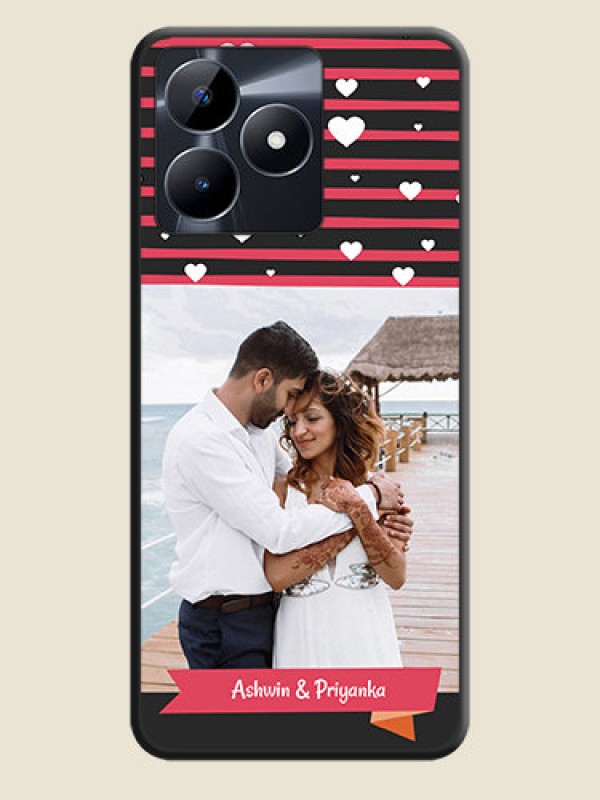 Custom White Color Love Symbols with Pink Lines Pattern on Space Black Custom Soft Matte Phone Cases - Realme Narzo N53