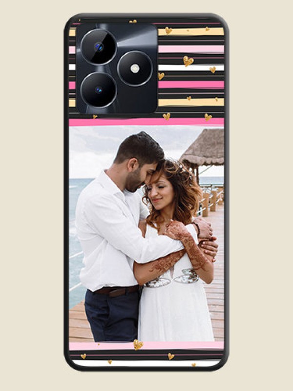 Custom Multicolor Lines and Golden Love Symbols Design - Photo on Space Black Soft Matte Mobile Cover - Realme Narzo N53