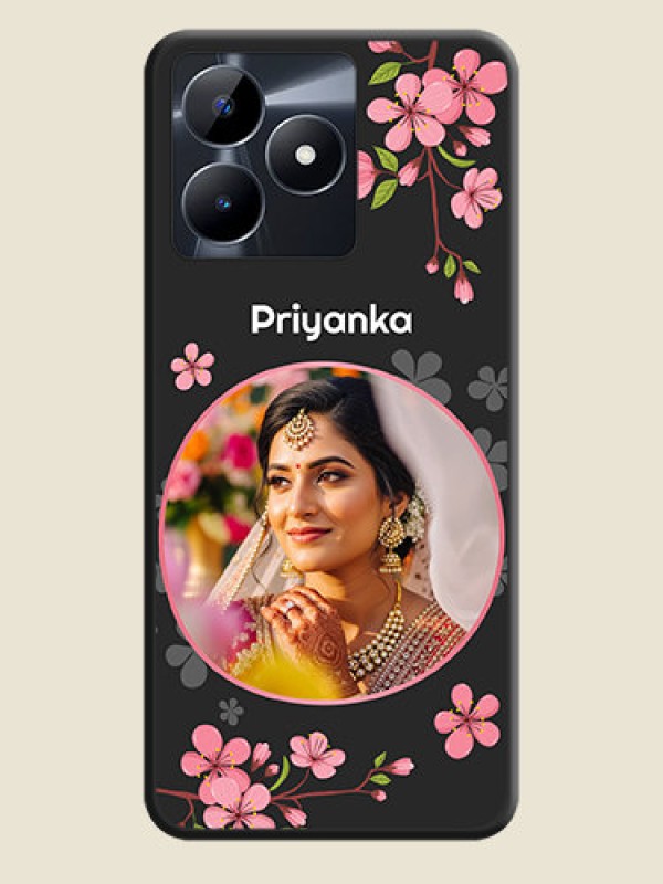 Custom Round Image with Pink Color Floral Design - Photo on Space Black Soft Matte Back Cover - Realme Narzo N53