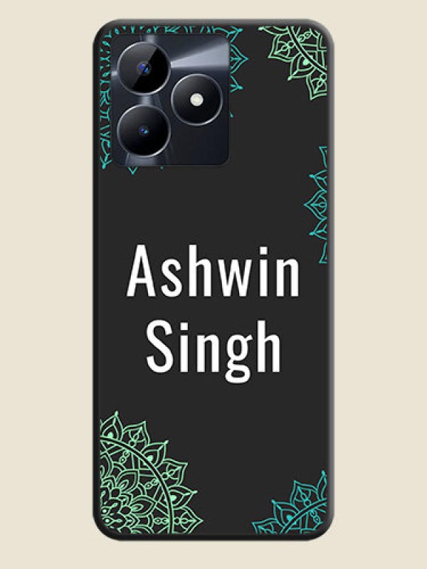 Custom Your Name with Floral Design on Space Black Custom Soft Matte Back Cover - Realme Narzo N53