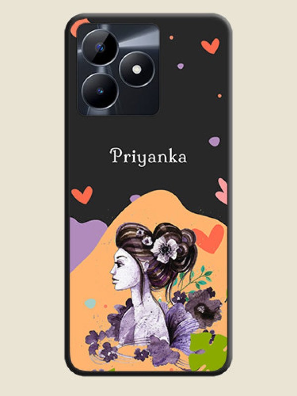 Custom Namecase For Her With Fancy Lady Image On Space Black Personalized Soft Matte Phone Covers - Realme Narzo N53
