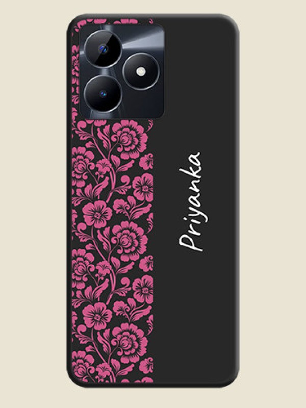 Custom Pink Floral Pattern Design With Custom Text On Space Black Personalized Soft Matte Phone Covers - Realme Narzo N53